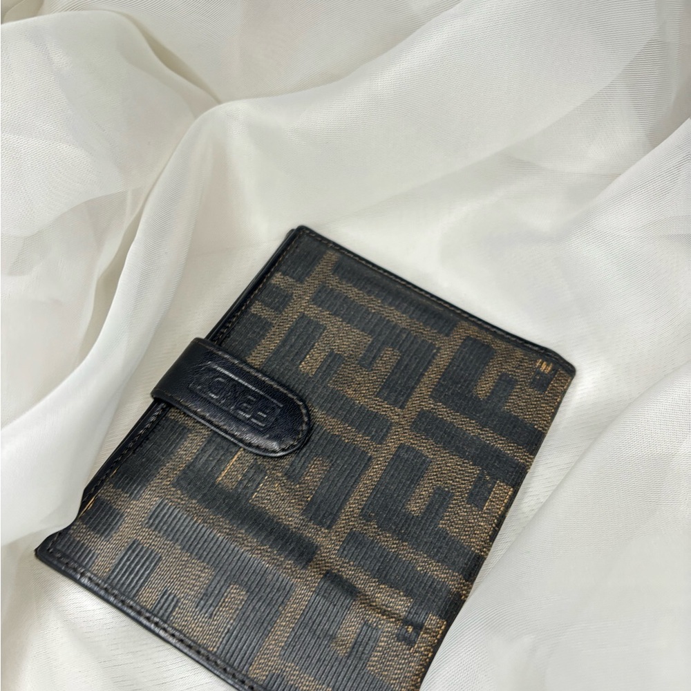 Fendi Black and Brown Key & Card Holder with Geometric Design